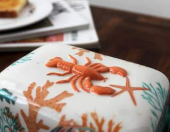 Deckel Butterdose Keramik Coral Lobster