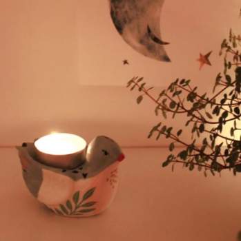 Teelichthalter Keramik Vogel