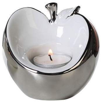 Teelichthalter Apfel Silber weiss