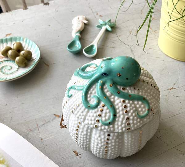 Keramikdose mit Deckel Octopus