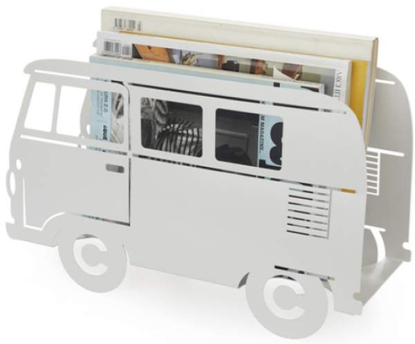 Retro Zeitungsständer Van Metall weiss